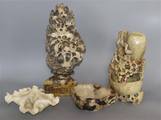 Four Chinese stone and soapstone carvings